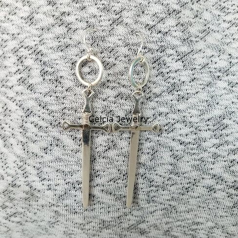 Real 925 Sterling Silver Dangle Drop Earrings for Women, Two Swords Earrings, Boho Statement Earrings, Amazing Handcrafted Jewelry for Her in Saudi Arabia