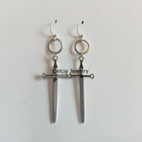 Real 925 Sterling Silver Dangle Drop Earrings for Women, Two Swords Earrings, Boho Statement Earrings, Amazing Handcrafted Jewelry for Her in Saudi Arabia
