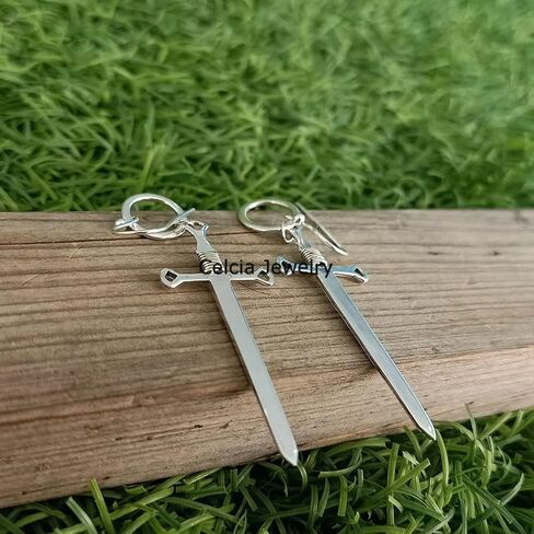 Real 925 Sterling Silver Dangle Drop Earrings for Women, Two Swords Earrings, Boho Statement Earrings, Amazing Handcrafted Jewelry for Her in Saudi Arabia