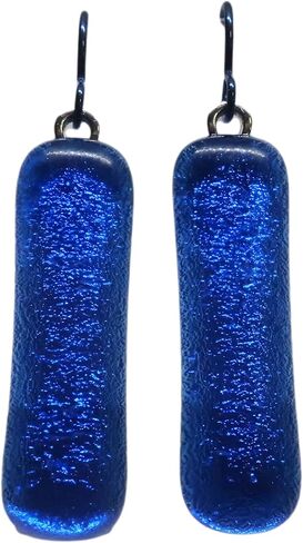 2" Long Bright Denim Blue Dichroic Glass Niobium Dangle Earrings N307 in Saudi Arabia