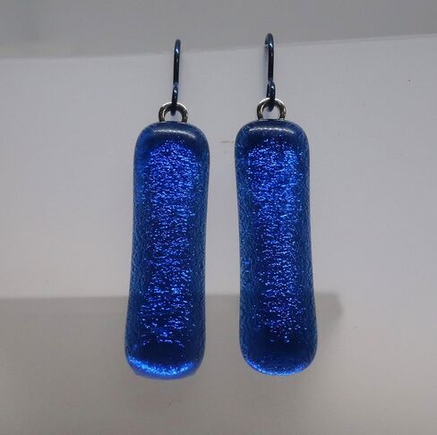 2" Long Bright Denim Blue Dichroic Glass Niobium Dangle Earrings N307 in Saudi Arabia