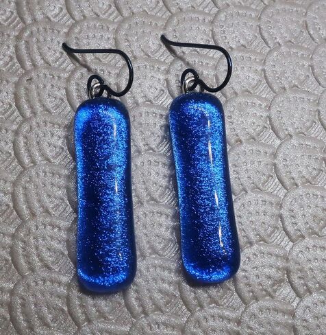 2" Long Bright Denim Blue Dichroic Glass Niobium Dangle Earrings N307 in Saudi Arabia