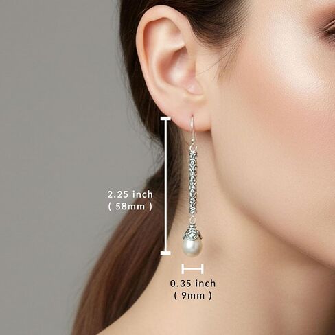 Sterling Silver Dangle Earrings with White Baroque Pearls JD169 Boho Vintage Drop Earrings in Saudi Arabia