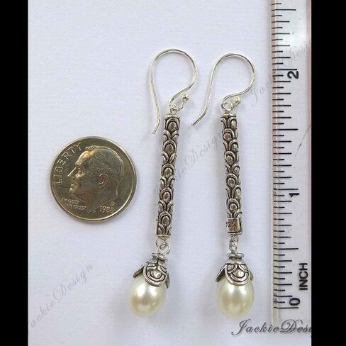 Sterling Silver Dangle Earrings with White Baroque Pearls JD169 Boho Vintage Drop Earrings in Saudi Arabia