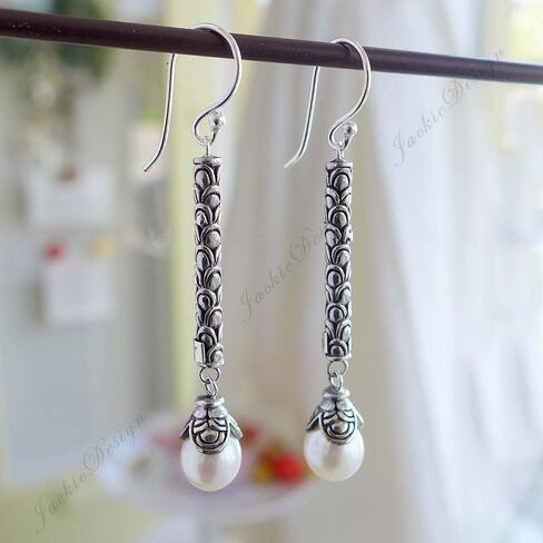 Sterling Silver Dangle Earrings with White Baroque Pearls JD169 Boho Vintage Drop Earrings in Saudi Arabia