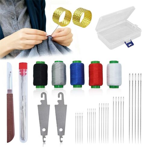 Chin.Chic 37PCS Big Eye Steel Sewing Needles Kit with Threader, Steel Needles for Hand Sewing, Long & Thin Quilting Needles, DIY Needle Repair Kit for Household Craft (37pcs)​ in Saudi Arabia