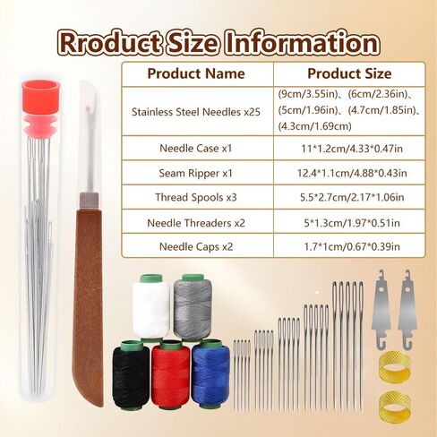 Chin.Chic 37PCS Big Eye Steel Sewing Needles Kit with Threader, Steel Needles for Hand Sewing, Long & Thin Quilting Needles, DIY Needle Repair Kit for Household Craft (37pcs)​ in Saudi Arabia