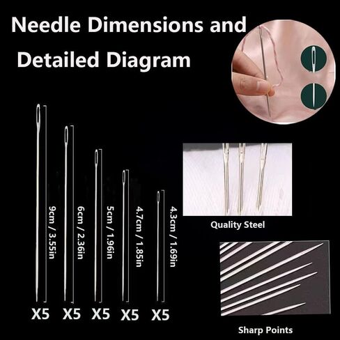 Chin.Chic 37PCS Big Eye Steel Sewing Needles Kit with Threader, Steel Needles for Hand Sewing, Long & Thin Quilting Needles, DIY Needle Repair Kit for Household Craft (37pcs)​ in Saudi Arabia