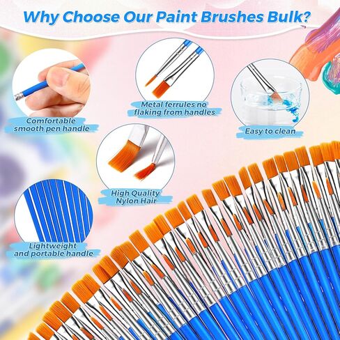 162 Pcs Paint Brushes Bulk, Round Flat Tip Acrylic Paint Brushes Set for Kids Classroom Crafts Oil Watercolor Canvases Face Painting Touch Up in Saudi Arabia