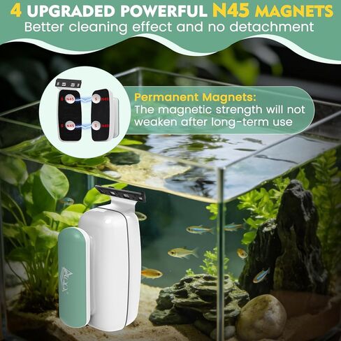 AQQA Aquarium Magnet Glass Cleaner - Enhanced Magnetic Fish Tank Cleaner with 2 Types of Blades, Self-Floating Aquarium Glass Scrubber Algae Scrapers for up 0.79" Thick Glass/Acrylic Aquariums (XL) in Saudi Arabia