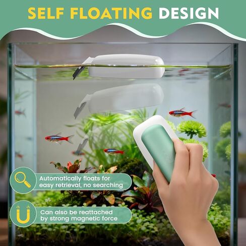 AQQA Aquarium Magnet Glass Cleaner - Enhanced Magnetic Fish Tank Cleaner with 2 Types of Blades, Self-Floating Aquarium Glass Scrubber Algae Scrapers for up 0.79" Thick Glass/Acrylic Aquariums (XL) in Saudi Arabia