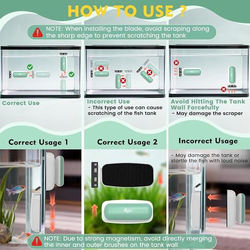 AQQA Aquarium Magnet Glass Cleaner - Enhanced Magnetic Fish Tank Cleaner with 2 Types of Blades, Self-Floating Aquarium Glass Scrubber Algae Scrapers for up 0.79" Thick Glass/Acrylic Aquariums (XL) in Saudi Arabia