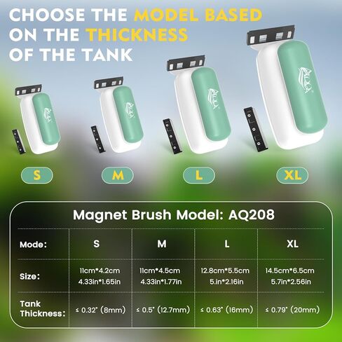 AQQA Aquarium Magnet Glass Cleaner - Enhanced Magnetic Fish Tank Cleaner with 2 Types of Blades, Self-Floating Aquarium Glass Scrubber Algae Scrapers for up 0.79" Thick Glass/Acrylic Aquariums (XL) in Saudi Arabia