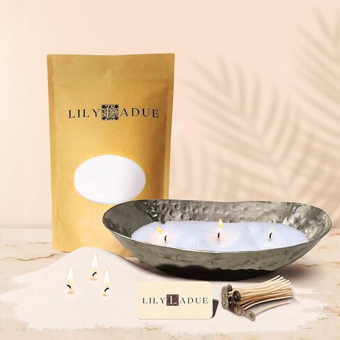 LILY LADUE Sand Candle Kit - 1Lb/16Oz Pearled Candles Sand and Wicks (24) with Wood Holder, Unscented Aroma Beads, Reusable Pearled Candle Wax for DIY Home Kit, Powder Beads Refill Available in Saudi Arabia