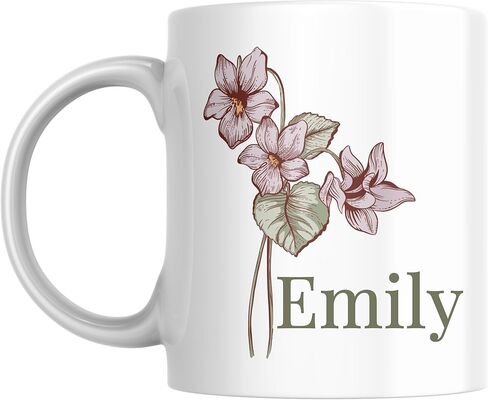 moonloom Personalized Coffee Mugs With Names & Birth Flowers Gifts, Customized Birth Month Flower Teacup 11 Or 15 Oz White Ceramic Mug Birthday Gifts (Birthflower-Horizontal, White) in Saudi Arabia