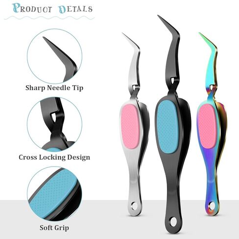 Honoson 3 Pcs Craft Tweezers Cross Locking Precision Curved Tweezers Soft-grip Stainless Steel Tool Pointed Tip Cutting Pliers for DIY Craft Jewelry Eyelash Extensions Nail Beading Tool in Saudi Arabia