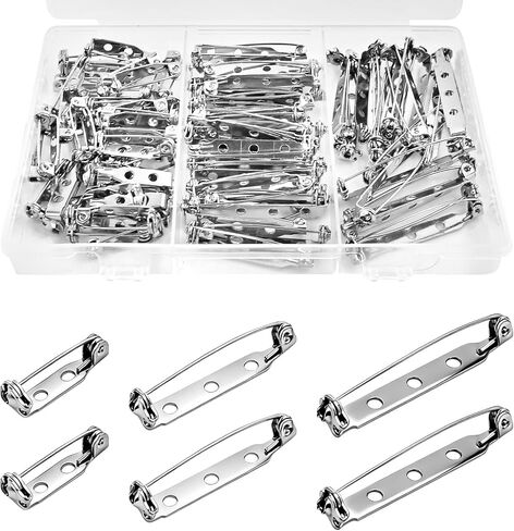 90Pack Brooch Pin Backs, 3 Sizes 0.78 1.25 1.5 Inch Silver Bar Pins & Clasp Backings for Jewelry Making, Badges, Crafts, Name Tags, DIY Accessories | Ribbon Pins for Crafts in Saudi Arabia
