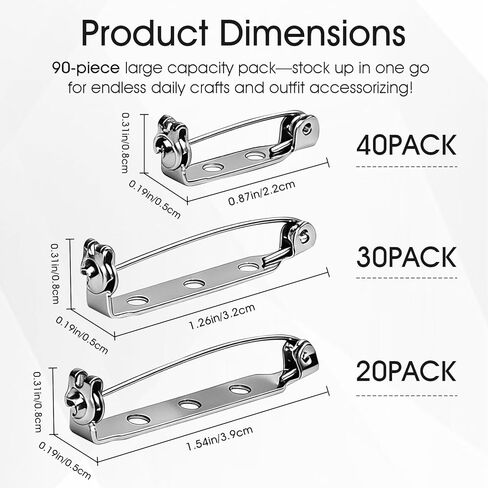 90Pack Brooch Pin Backs, 3 Sizes 0.78 1.25 1.5 Inch Silver Bar Pins & Clasp Backings for Jewelry Making, Badges, Crafts, Name Tags, DIY Accessories | Ribbon Pins for Crafts in Saudi Arabia