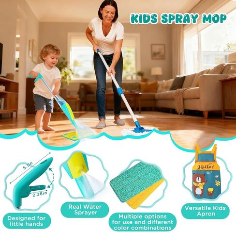 Kids Spray Mop,Toddlers Cleaning Play Sets with Real Water Sprayer,Includes Versatile Apron,Pretend Play Sets,Toddler Kids Cleaning Toy Set,Montessori Cleaning Set,Gifts for Boys Girls in Saudi Arabia