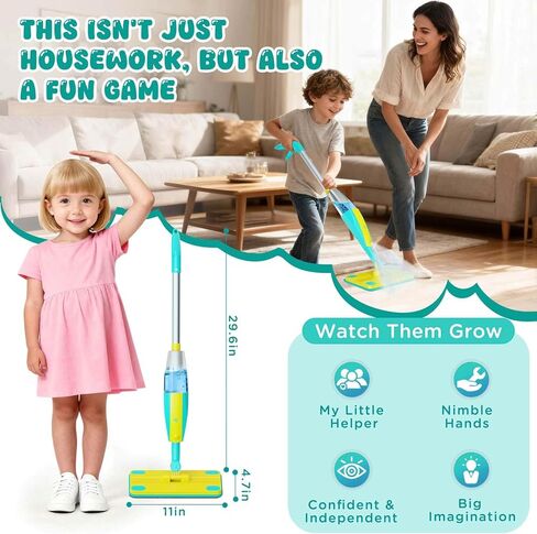 Kids Spray Mop,Toddlers Cleaning Play Sets with Real Water Sprayer,Includes Versatile Apron,Pretend Play Sets,Toddler Kids Cleaning Toy Set,Montessori Cleaning Set,Gifts for Boys Girls in Saudi Arabia