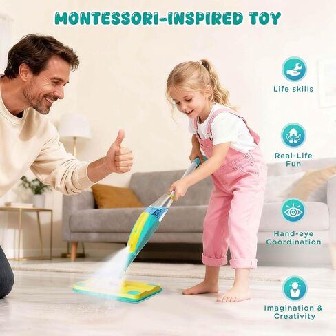 Kids Spray Mop,Toddlers Cleaning Play Sets with Real Water Sprayer,Includes Versatile Apron,Pretend Play Sets,Toddler Kids Cleaning Toy Set,Montessori Cleaning Set,Gifts for Boys Girls in Saudi Arabia