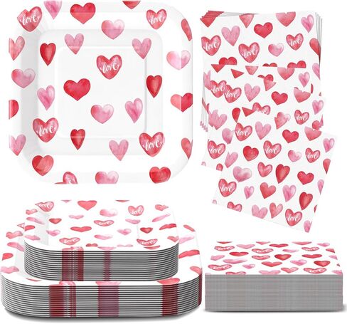 Valentines Day Plates and Napkins Sets, Square Valentine Plates 9" Heart Plates 7" for Valentines Day Party Decorations in Saudi Arabia