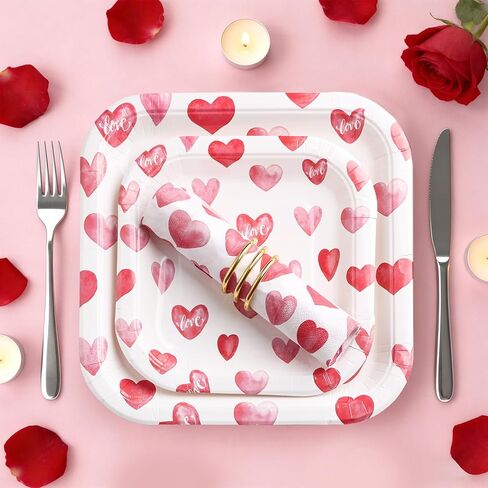 Valentines Day Plates and Napkins Sets, Square Valentine Plates 9" Heart Plates 7" for Valentines Day Party Decorations in Saudi Arabia