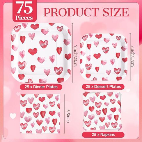 Valentines Day Plates and Napkins Sets, Square Valentine Plates 9" Heart Plates 7" for Valentines Day Party Decorations in Saudi Arabia