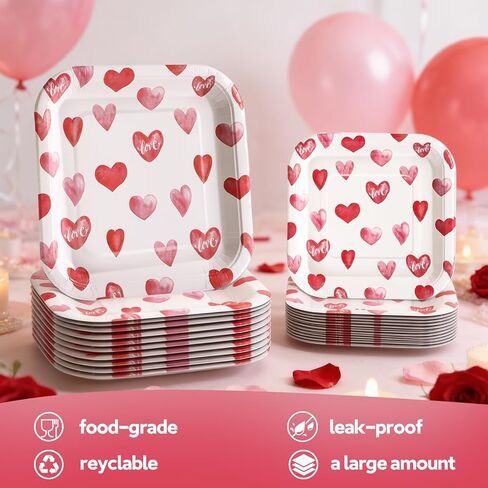 Valentines Day Plates and Napkins Sets, Square Valentine Plates 9" Heart Plates 7" for Valentines Day Party Decorations in Saudi Arabia
