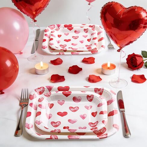 Valentines Day Plates and Napkins Sets, Square Valentine Plates 9" Heart Plates 7" for Valentines Day Party Decorations in Saudi Arabia