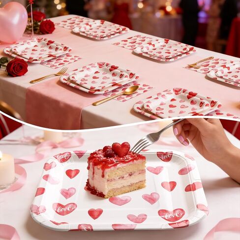 Valentines Day Plates and Napkins Sets, Square Valentine Plates 9" Heart Plates 7" for Valentines Day Party Decorations in Saudi Arabia
