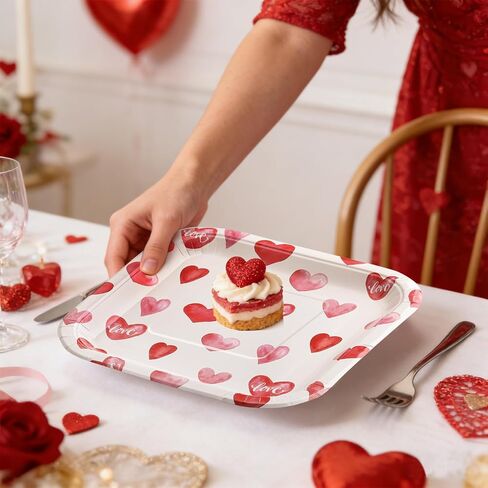 Valentines Day Plates and Napkins Sets, Square Valentine Plates 9" Heart Plates 7" for Valentines Day Party Decorations in Saudi Arabia