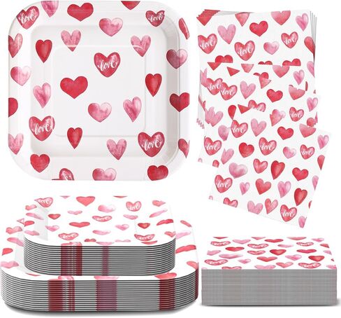 Valentines Day Plates and Napkins Sets, Square Valentine Plates 9" Heart Plates 7" for Valentines Day Party Decorations in Saudi Arabia