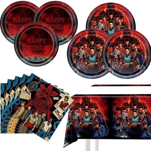 41PCS S.tr.anger Party Tableware, 20 Plates, 20 Napkins and 71'' x 42'' Tablecloth - S.tr.anger Theme Birthday Party Decoration Supplies in Kuwait