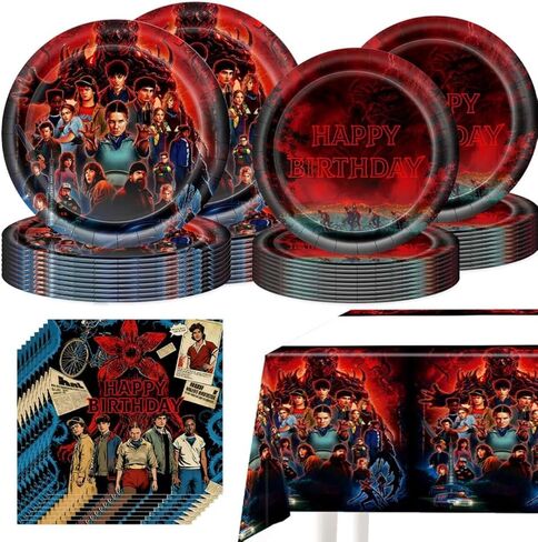 41PCS S.tr.anger Party Tableware, 20 Plates, 20 Napkins and 71'' x 42'' Tablecloth - S.tr.anger Theme Birthday Party Decoration Supplies in Kuwait