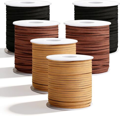 6 Rolls Flat Leather Cord String, Suede Leather Shoe Laces for Boots, Leather-Strips for Jewelry Making, Bracelets, Necklaces, Crafts, Tassels and Dream Catchers (Black, Coffee, Light Brown) in Saudi Arabia