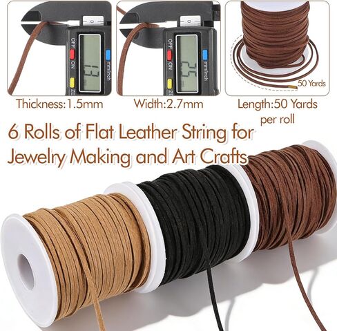 6 Rolls Flat Leather Cord String, Suede Leather Shoe Laces for Boots, Leather-Strips for Jewelry Making, Bracelets, Necklaces, Crafts, Tassels and Dream Catchers (Black, Coffee, Light Brown) in Saudi Arabia