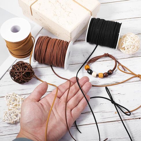 6 Rolls Flat Leather Cord String, Suede Leather Shoe Laces for Boots, Leather-Strips for Jewelry Making, Bracelets, Necklaces, Crafts, Tassels and Dream Catchers (Black, Coffee, Light Brown) in Saudi Arabia