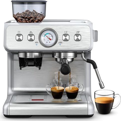 20 Bar Espresso Machine with Built-in Anti-Clog Coffee Grinder, Expresso Coffee Machines with Milk Steam Wand/Frother/Tamping Tools,Espresso Maker with Grinder for Lattes-White in Saudi Arabia