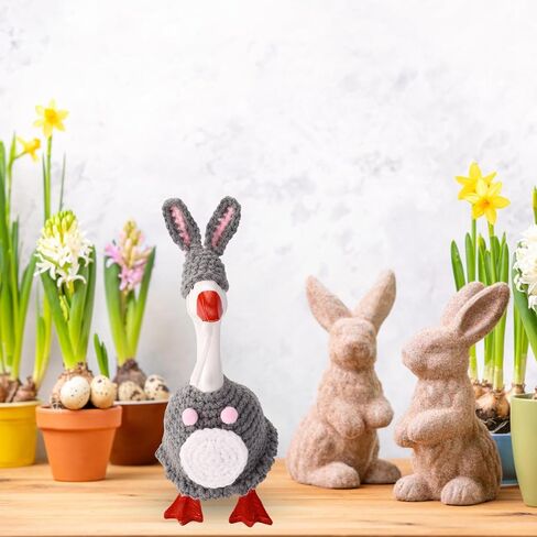 Easter Desk Goose Outfits Set, Gray Bunny Clothes for 7in/17.78cm Mini Magnetic Desk Goose Statue Party Spring Holiday Decor in Saudi Arabia