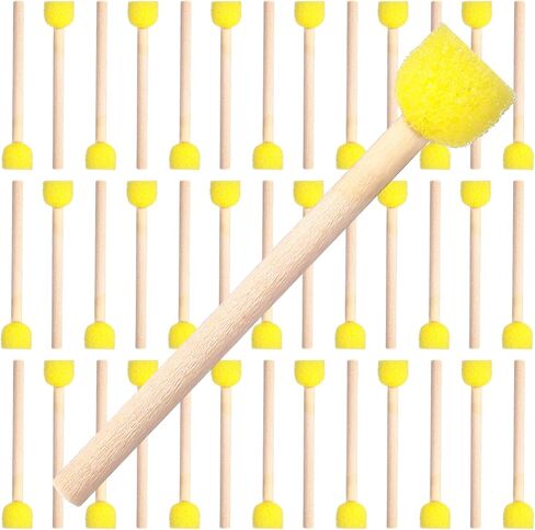 40pcs Sponge Paint Brushes Round Foam Sponge Brushes for Painting with Wooden Handle for DIY Arts and Crafts Yellow Foam Paint Brush in Kuwait