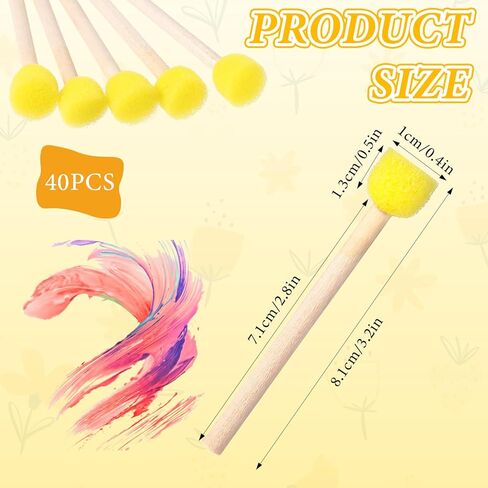 40pcs Sponge Paint Brushes Round Foam Sponge Brushes for Painting with Wooden Handle for DIY Arts and Crafts Yellow Foam Paint Brush in Kuwait