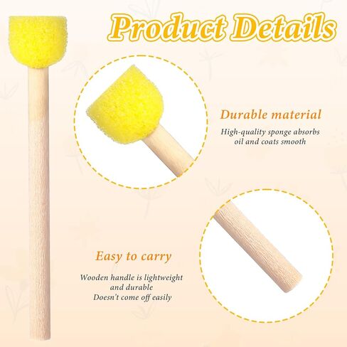 40pcs Sponge Paint Brushes Round Foam Sponge Brushes for Painting with Wooden Handle for DIY Arts and Crafts Yellow Foam Paint Brush in Kuwait