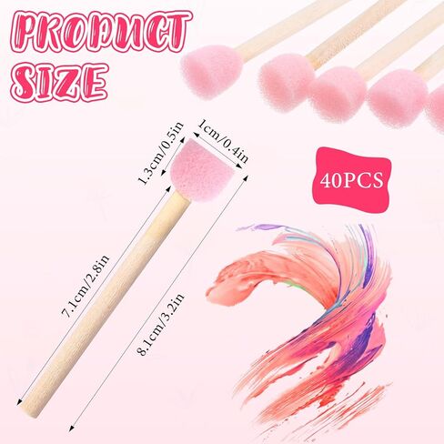 40 Pcs Round Sponge Foam Brush Set Wooden Handle Foam Paint Brushes Pink Paint Sponges for Painting Crafts, Staining Tools, Art Supplies in Kuwait