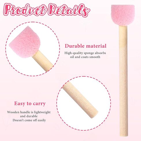 40 Pcs Round Sponge Foam Brush Set Wooden Handle Foam Paint Brushes Pink Paint Sponges for Painting Crafts, Staining Tools, Art Supplies in Kuwait