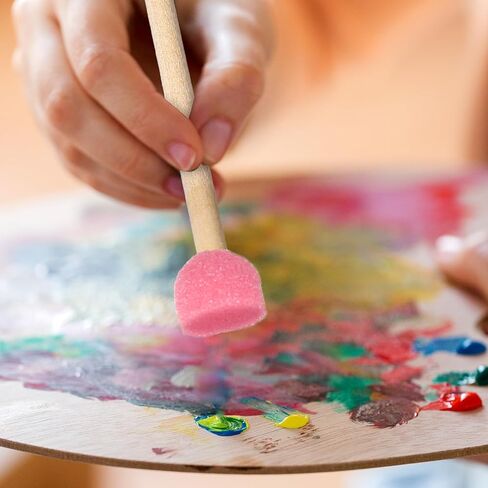 40 Pcs Round Sponge Foam Brush Set Wooden Handle Foam Paint Brushes Pink Paint Sponges for Painting Crafts, Staining Tools, Art Supplies in Kuwait