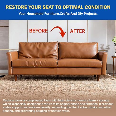 High Density Upholstery Foam Cushion - 1" Thick x 24" x 72", Gel Memory Foam Support Padding for Seat Cushion Replacement, DIY Projects, Sofa Mattress Support in Saudi Arabia
