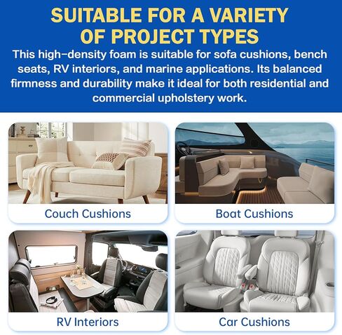 High Density Upholstery Foam Cushion - 1" Thick x 24" x 72", Gel Memory Foam Support Padding for Seat Cushion Replacement, DIY Projects, Sofa Mattress Support in Saudi Arabia