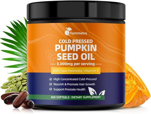 Pumpkin Seed Oil with Saw Palmetto Capsules, High Concentrated Pumpkin Seeds Oil Supplement, Cold Pressed, Supports Hair, Urinary, Bladder & Prostate Health, Vegan, Non-GMO, 180 Softgels in Saudi Arabia