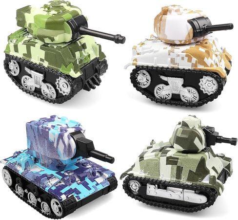 4 قطع من دبابات لعبة السحب الصغيرة، نماذج دبابات لعب المركبات للأطفال، هدايا حفلات أعياد الميلاد للأولاد والبنات للأعمار 3 4 5 6 in Kuwait